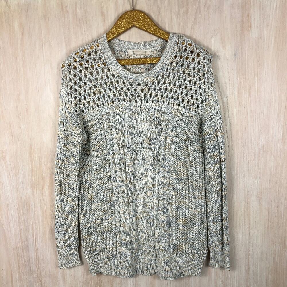 UO Coincidence & Chance Cable Mix Marled Knit Crew Neck Pullover Sweater Medium